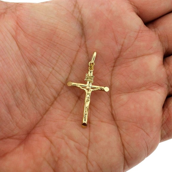 Real 10K Yellow Gold Diamond Cut INRI Cross Pendant - Picture 4 of 6